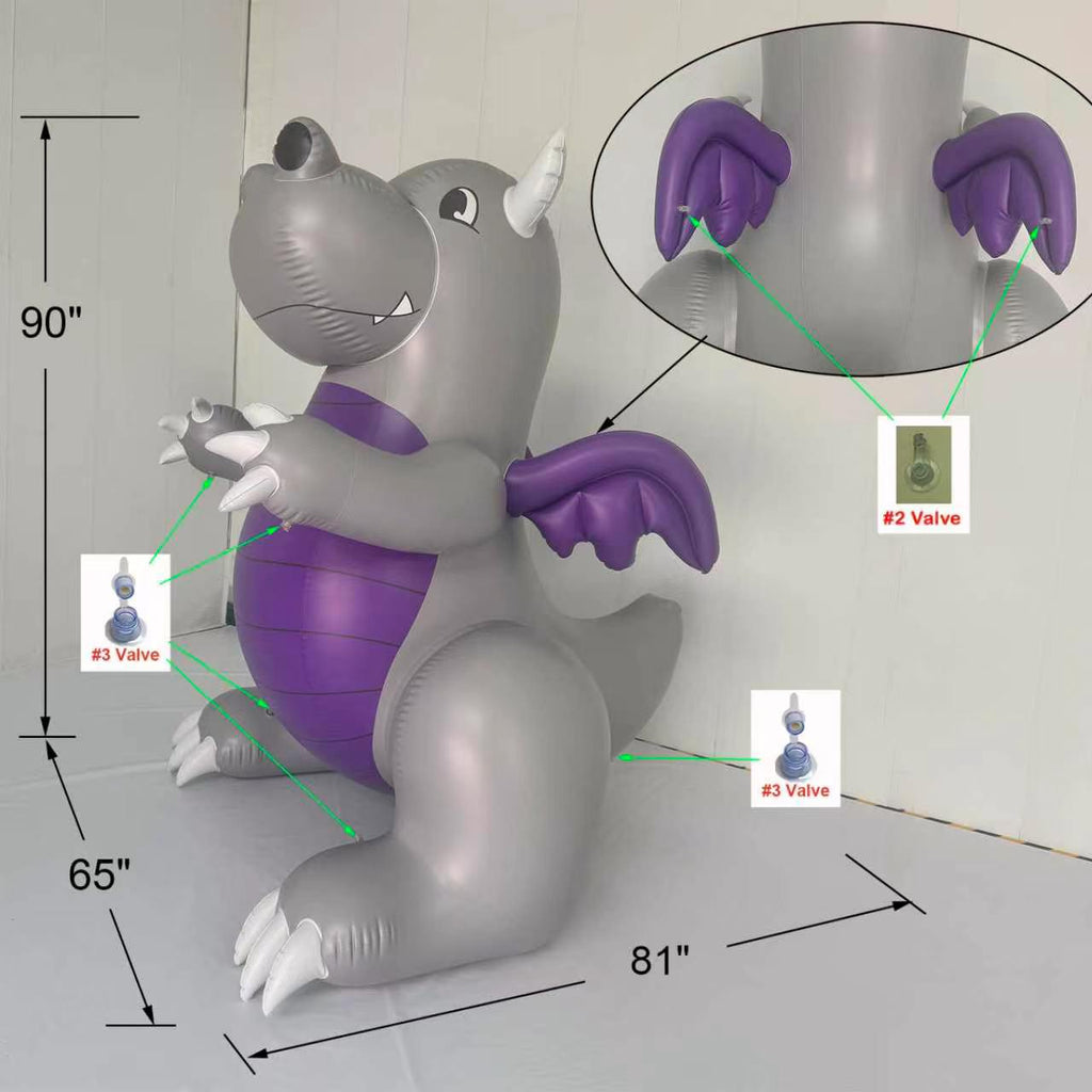 SqueakCo TPU Grey Dragon | Giant 90” Inflatable Dragon Collectible