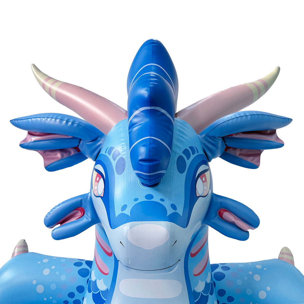 Blue Lounging Inflatable Dragon Front Head View
