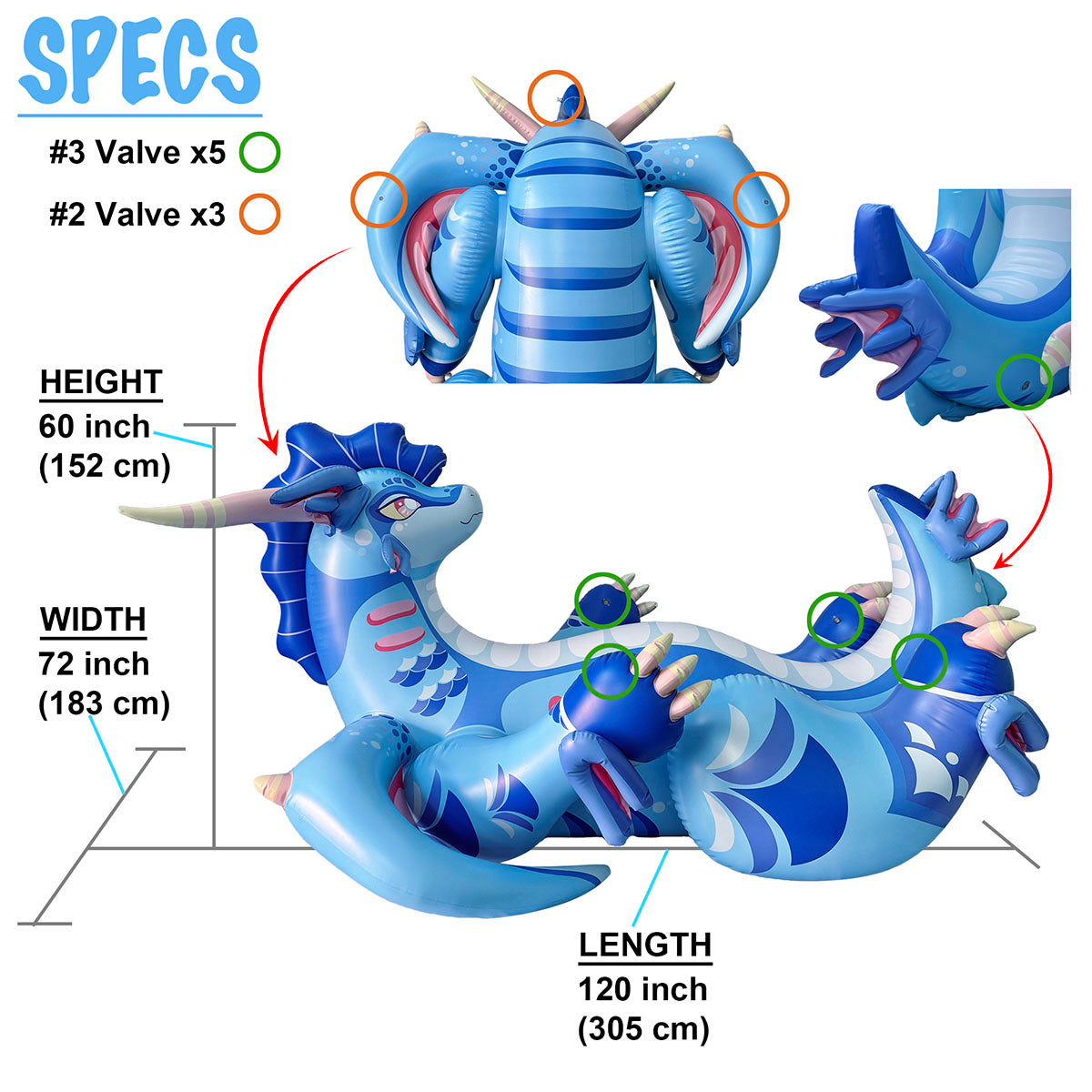 10’ Lounging Dragon Deluxe Inflatable Ride-On – 305 cm