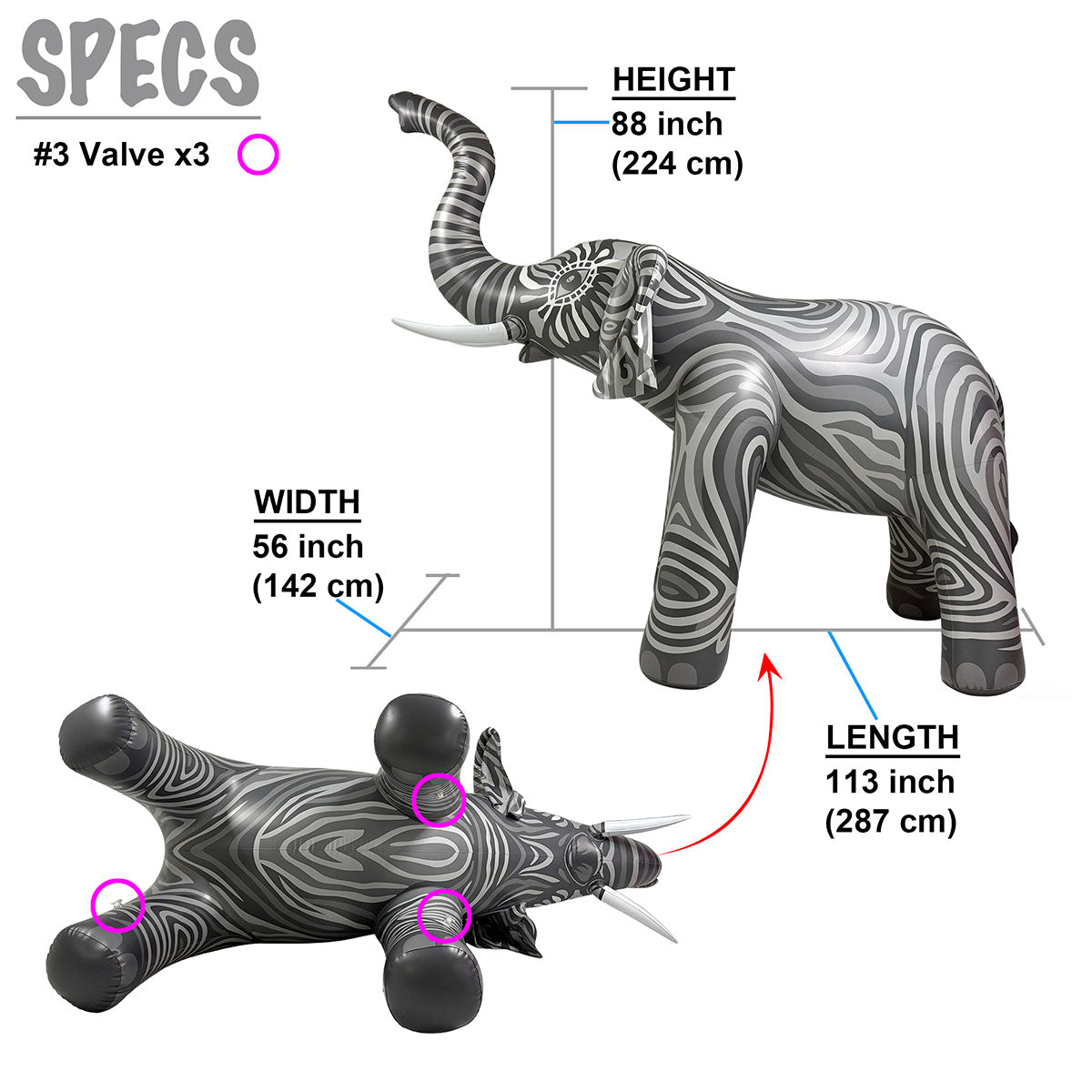 Jet Creations Ivora Elephant Inflatable - 88" Tall