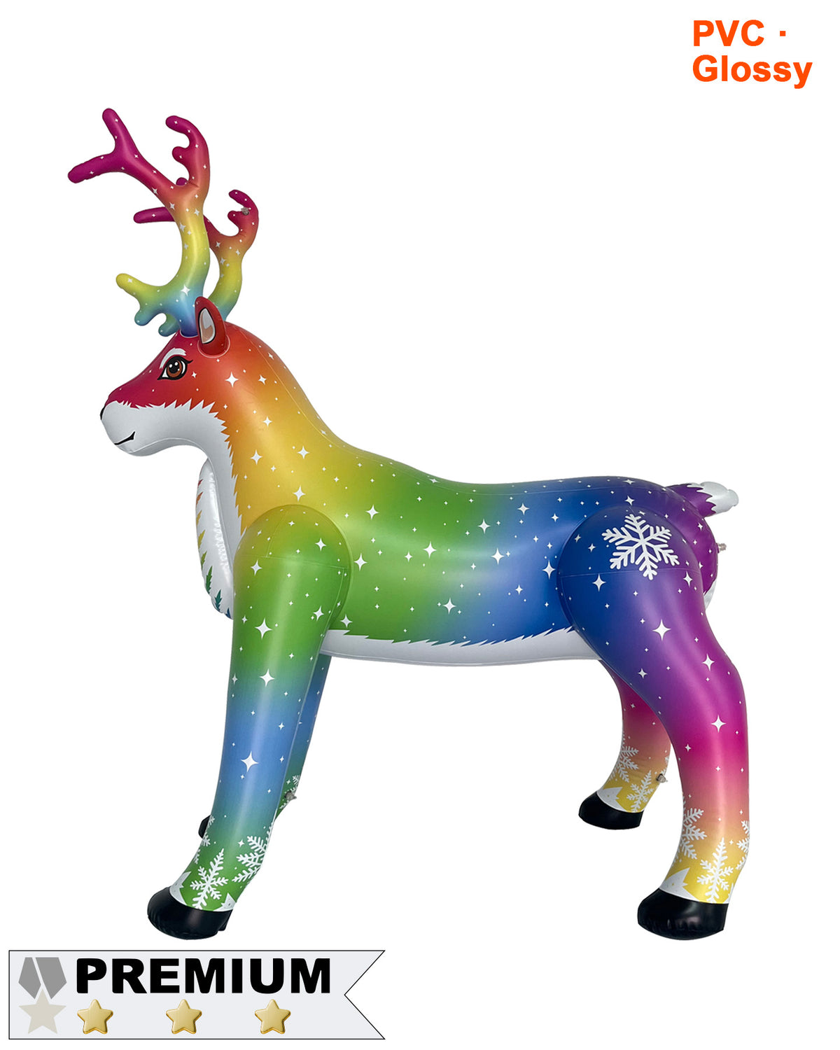 Fantasy Deer  – 88” T Aurora the Rainbow Stag & Nyxaris the Starlight Deer – Glossy PVC Version