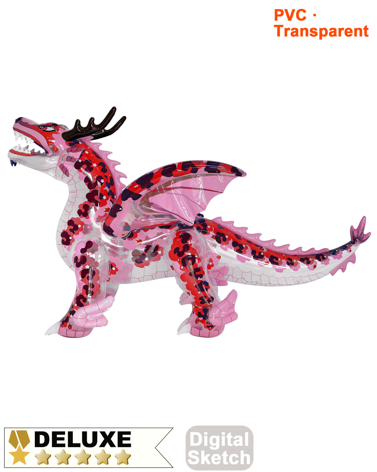 Kaelix the Dragon – 150” L Giant Open-Mouth Standing Dragon - Glossy PVC Version