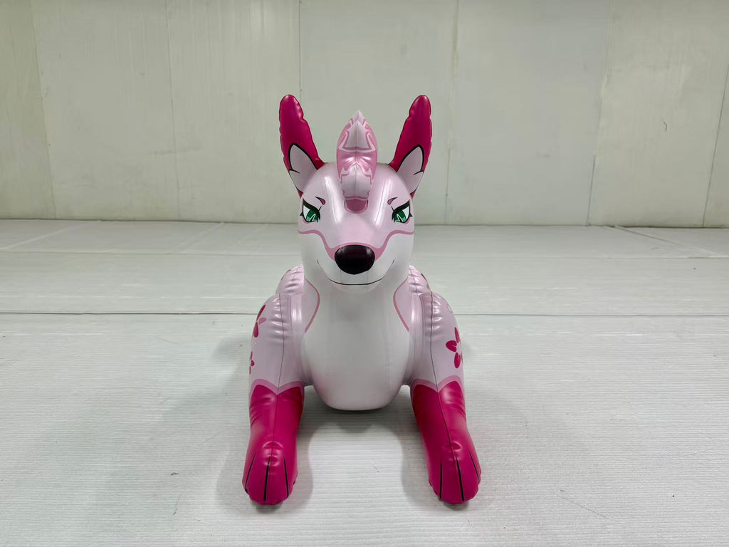 Inflatable pink pouncing Kitsune Fox  - front view 