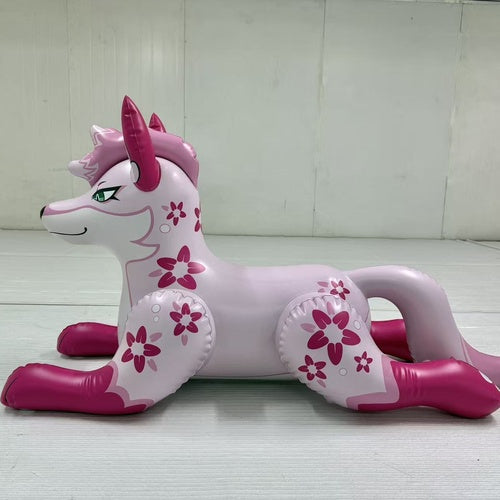 Inflatable pink pouncing Kitsune Fox - side view