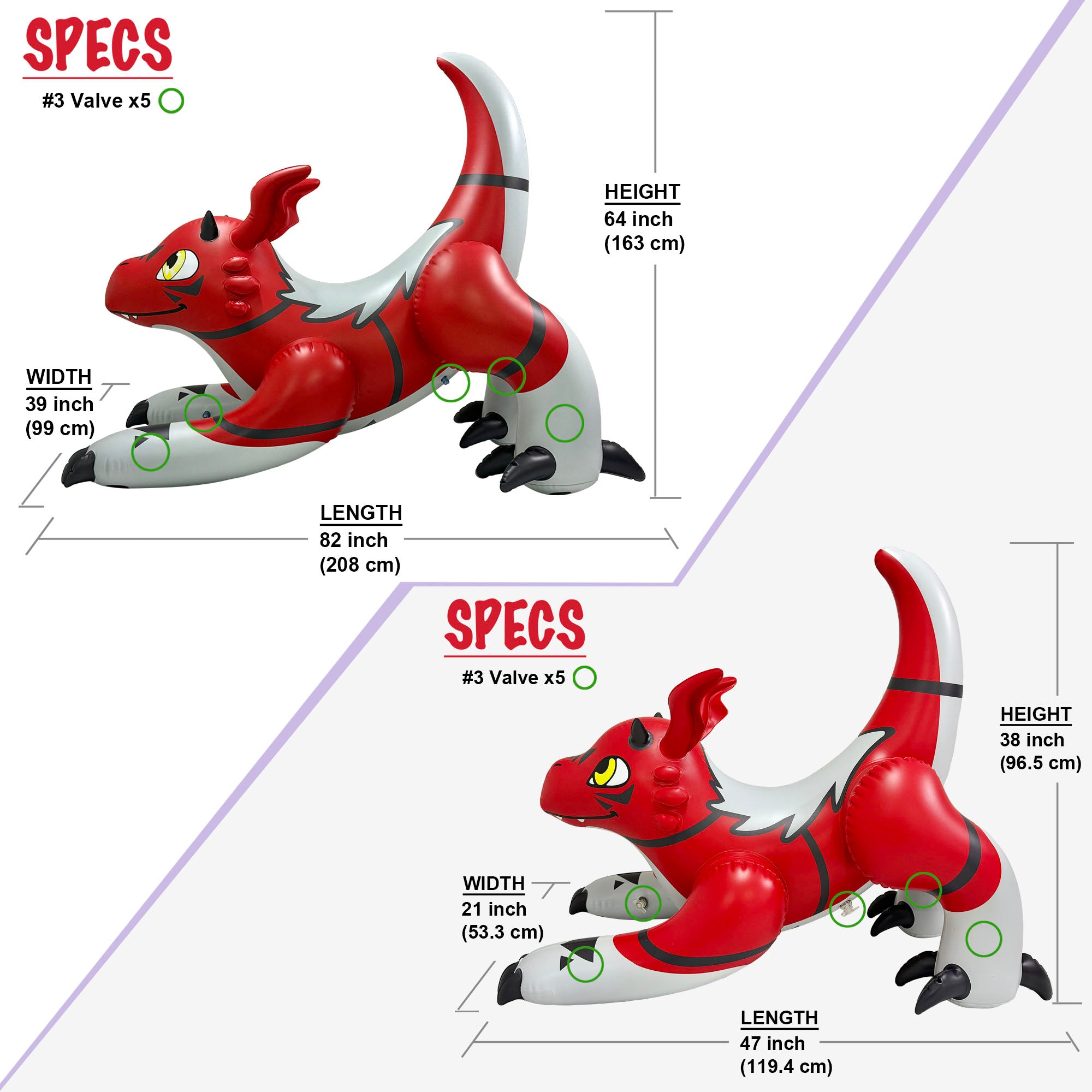 84" & 48" Long Blue & Red Dragon 4-pk