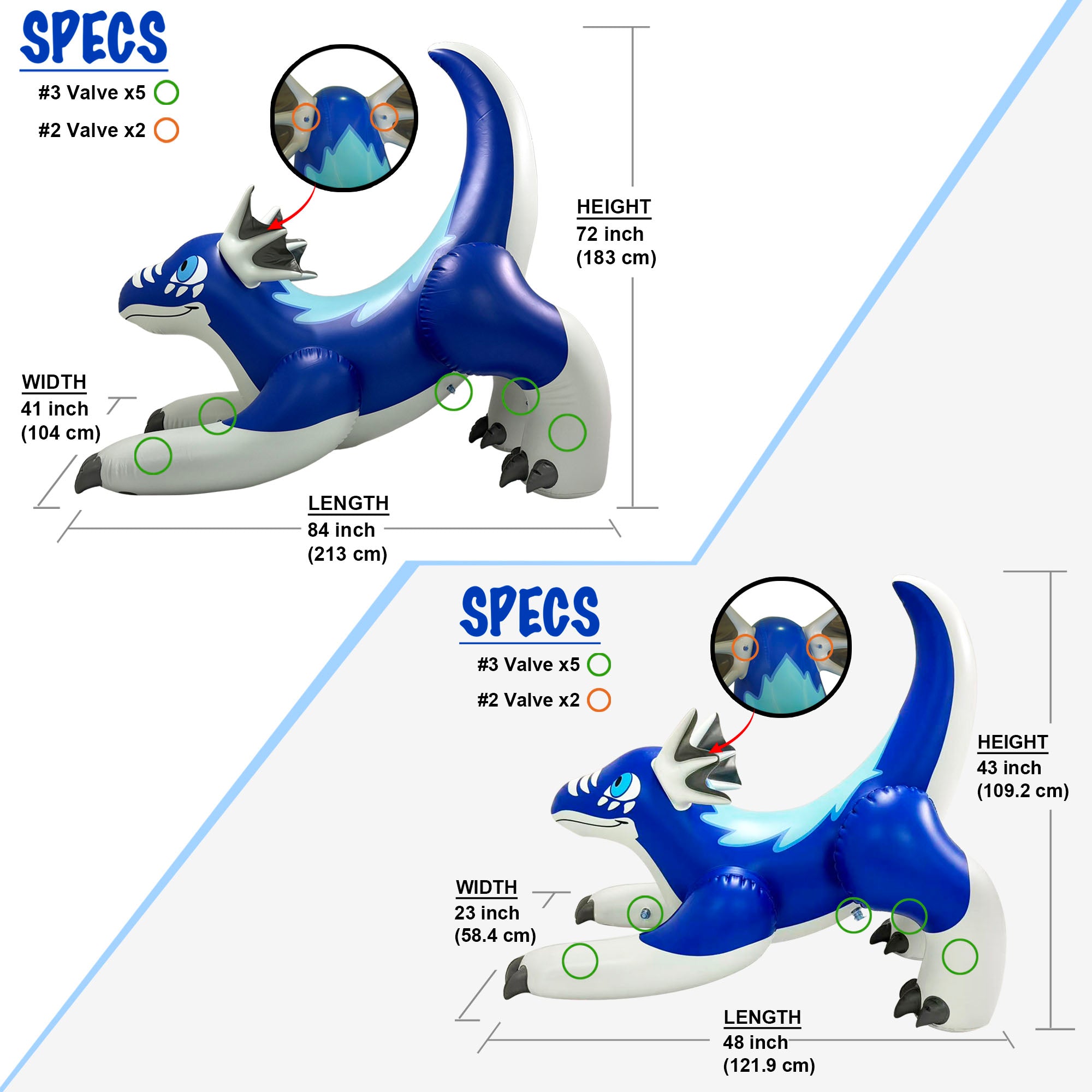 84" & 48" Long Blue & Red Dragon 4-pk